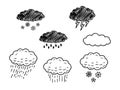 Sketch represents the precipitation in nature in the form of rain, hail, snow. Precipitation vector illustration. Rain