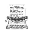 Sketch retro Typewriter. Hand drawn vintage vector illustration in engraving style Royalty Free Stock Photo