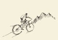 Sketch rider bicycle standing top hill vector Royalty Free Stock Photo