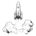 Sketch of a rocket launching into the sky with smoke Royalty Free Stock Photo