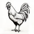 Black And White Rooster Sketch: Detailed Character Illustration In Flat Shading Style