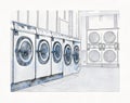 Row of industrial washing machines Royalty Free Stock Photo