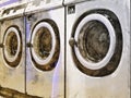 Sketch of a a row of industrial washing machines in a public laundromat Royalty Free Stock Photo