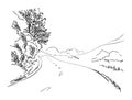 Sketch of rural road, Hand drawn vector