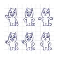 Sketch Set Cat Character Indicates and Shows