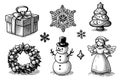 Sketch set Christmas doodle design elements. Vector hand drawn design. Isolated objects Royalty Free Stock Photo