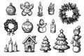 Sketch set Christmas doodle design elements. Vector hand drawn design. Isolated objects Royalty Free Stock Photo