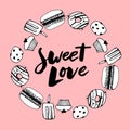 Sketch set of dessert. Pastry sweets collection isolated on white background. Hand drawn vector illustration. Retro style Royalty Free Stock Photo