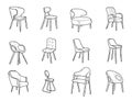 A sketch of a set of upholstered chairs and armchairs for the interior, hand-drawn in different sizes Royalty Free Stock Photo