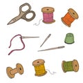Sketch sewing items. Royalty Free Stock Photo