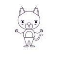 Sketch silhouette caricature of cute cat surprised expression in pants