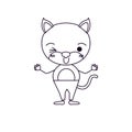 Sketch silhouette caricature of cute cat wink eye expression in pants