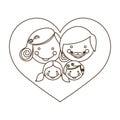 sketch silhouette cartoon heart with family faces