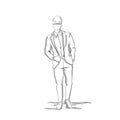 Sketch Silhouette Of Confedent Business Man In Suit, Businessman Full Length On White Background