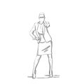 Sketch Silhouette Of Confedent Business Woman Talking On Phone Conversation Holding Arm On Hips Businesswoman Full Royalty Free Stock Photo