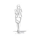 Sketch Silhouette Of Confident Business Woman Talking On Phone Conversation Businesswoman Full Length On White Royalty Free Stock Photo