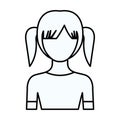 Sketch silhouette of faceless half body girl with pair pigtails hairstyle