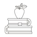 Sketch silhouette of pair of books with bookmark and apple