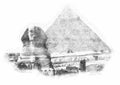 Sketch with a simple pencil sketch of the Egyptian pyramid