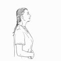 Sketch of slavic woman in profile standing with hands touching her belly