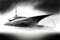 sketch of sleek yacht with dramatic lines and minimalist design