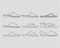 Sketch slippers. Home shoes for men and women. Vector clipart and drawing on transparent background.