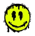 Sketch of a smile with paint streaks. Melting smile. Funny psychedelic surreal techno acid LSD melt smile face logo