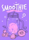 Sketch smoothie flyer. Fresh juice bar banner, vegan vitamin and healthy drinks from fruits and berries in jar, detox