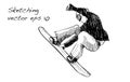 Sketch of Snow board man riding, Winter Sport, Snowboarding coll