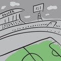 Sketch soccer stadium with field and tribunes Royalty Free Stock Photo