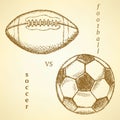 Sketch soccer versus american football ball Royalty Free Stock Photo