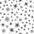 Sketch spider web Halloween seamless pattern. Spider web Halloween seamless in hand-drawn style on white background. Spooky