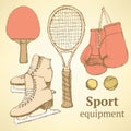 Sketch sport equipment in vintage style