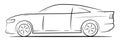 Sketch of a sports fast car from thin black lines on a white background. Simple vector drawing of a car. Royalty Free Stock Photo