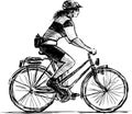 Sketch of sports girl in helmet riding a bicycle Royalty Free Stock Photo