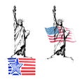 Sketch of Statue of Liberty on front, hand drawn with USA flag Royalty Free Stock Photo