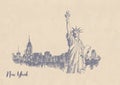 Sketch of the statue of liberty on Kraft paper Royalty Free Stock Photo