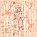Sketch statue of liberty, vector background