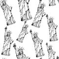 Sketch statue of liberty, vector seamless pattern