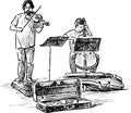 Sketch of street musicians playing the violin and cello Royalty Free Stock Photo
