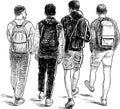 Sketch of the students boys walking down the street Royalty Free Stock Photo