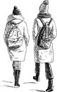 Sketch of the students girls going to school Royalty Free Stock Photo