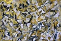 A sketch in the style of abstract impressionism. Pieces of paper ribbon in a chaotic pattern. Painting with golden and black color