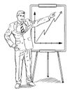 Sketch style doodle of businessman showing company growth on flipchart