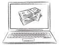 Sketch style doodle of netbook with money screen. Hand drawn doodle vector illustration. Royalty Free Stock Photo