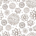 SKETCH STYLE FLOWERS Botanical Monochrome Pattern Vector