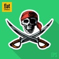 Sketch style hand drawn pirate skull flat icon