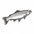 Hand Drawn Monochromatic Rainbow Trout Illustration With Rustic Realism