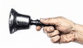 Sketch Style Image of Hand Ringing Black Silver School Bell Isolated Royalty Free Stock Photo