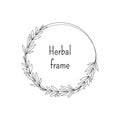 Sketch style minimalistic herbal wreath isolated on white background. Vector hand drawn graphic for logo, monogram